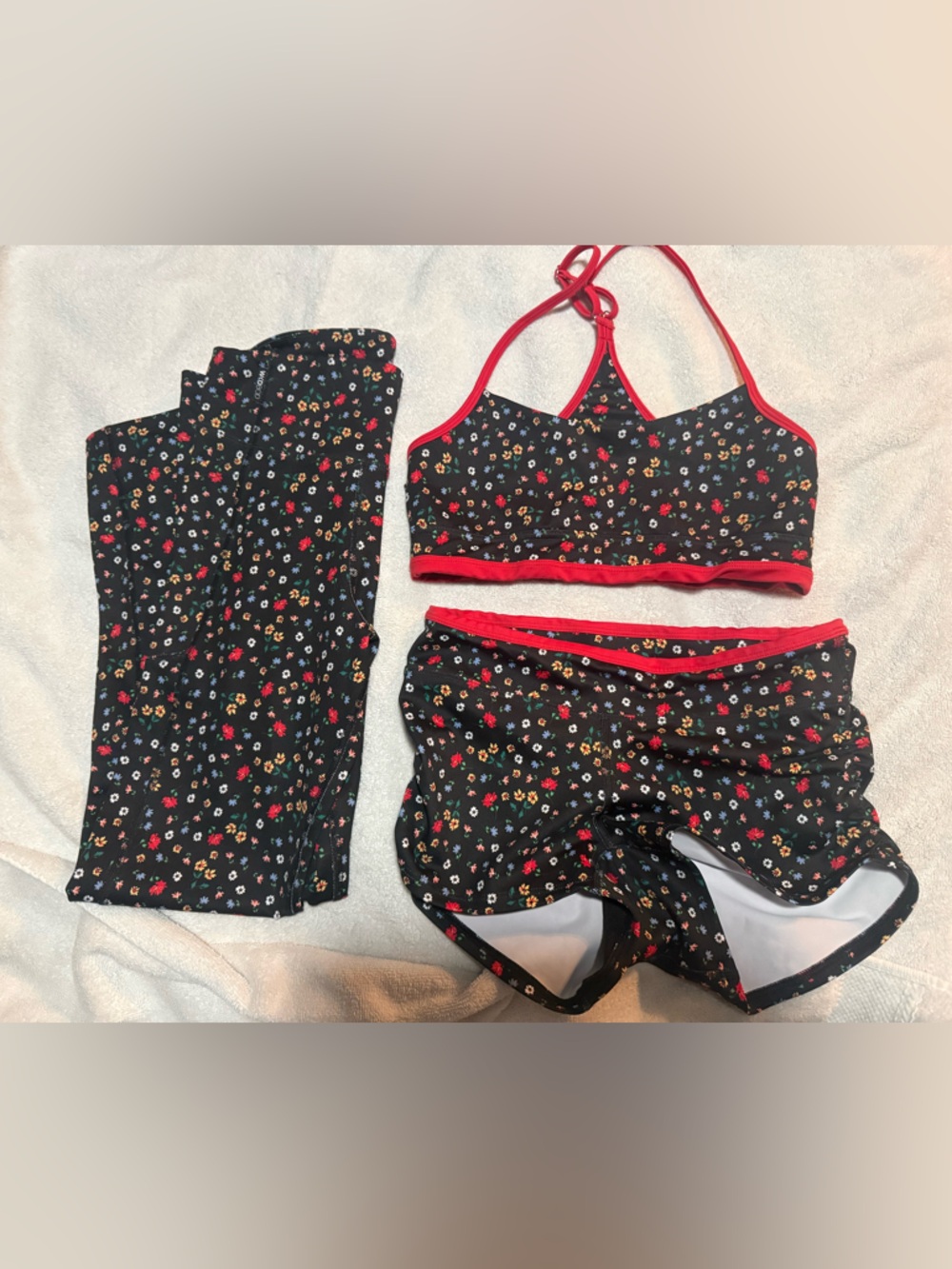 WKD BOD Wicked Weasel Floral Activewear Set – Leggings, Shorts & Sports Bra (S)